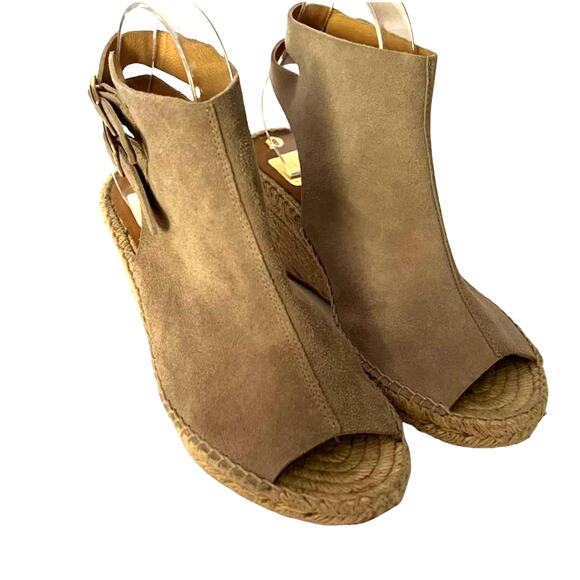 Kanna Women's Suede Open Toe Wedge Slingback Espadrille Sandal Taupe Tan Size 8 - Picture 1 of 9